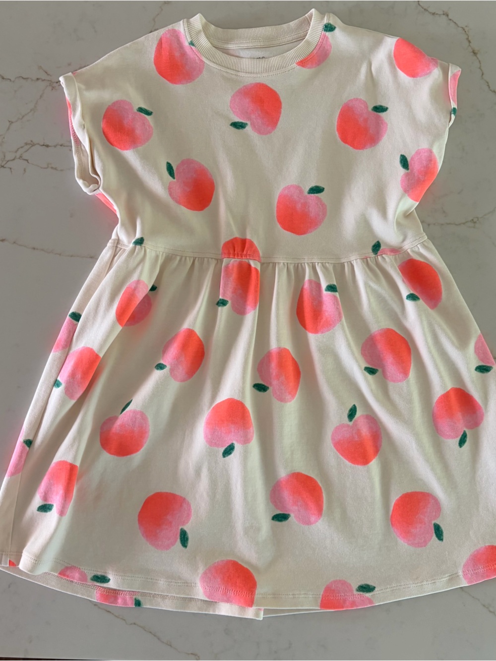 M&S Girls Peach Print Dress 7-8 Pink Cream Marks Spencer